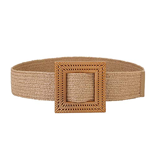 Women's Straw Braided Wide Elastic Waist Belt Waistband for Dress