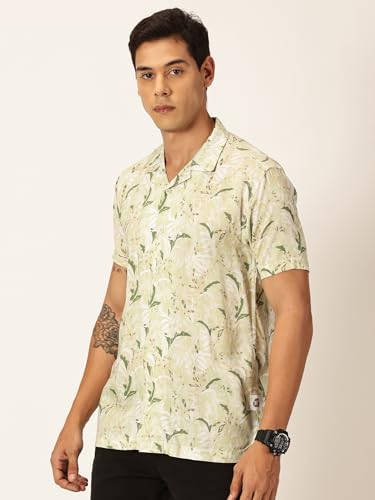 Image of Thomas Scott Men's | Floral | Half Sleeve | Slim Fit | Cotton Rayon | Cuban Collar | Casual Shirt