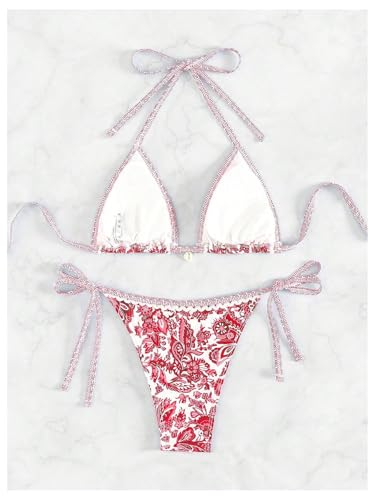 Image of BYFINECANY Women's Floral Printed Bathing Suit Halter Paisley Summer Swimsuit Bikinis Set