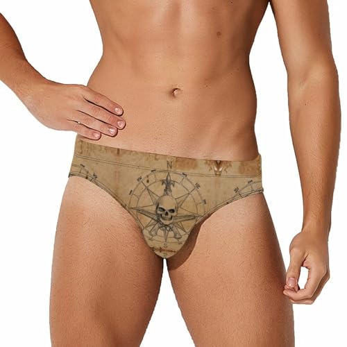 Pirate and Skull Compass Men's Low Rise Swim Briefs Sexy Bikini Swimsuit Beach Swimwear