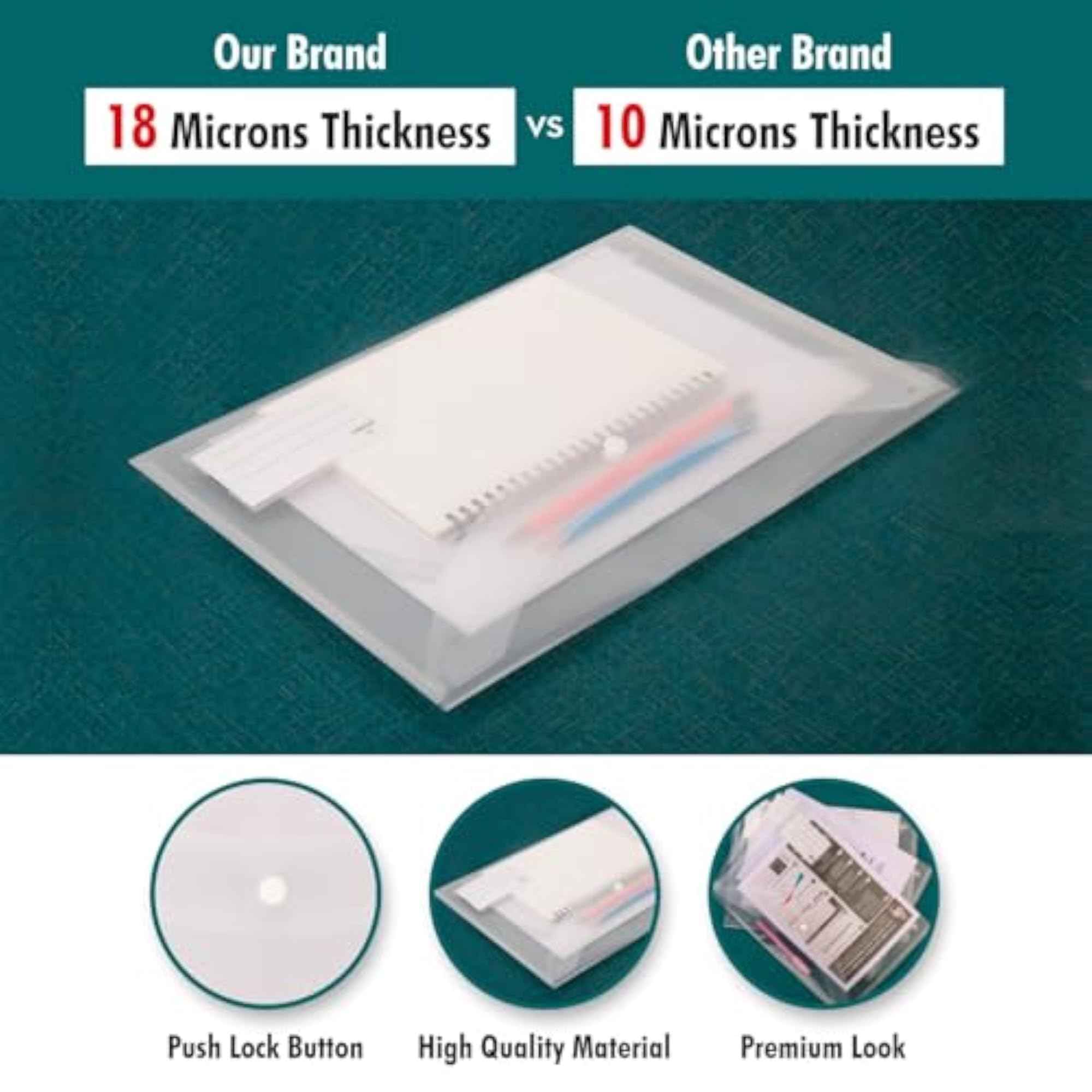 24 Pcs Transparent Button File Folder, Waterproof