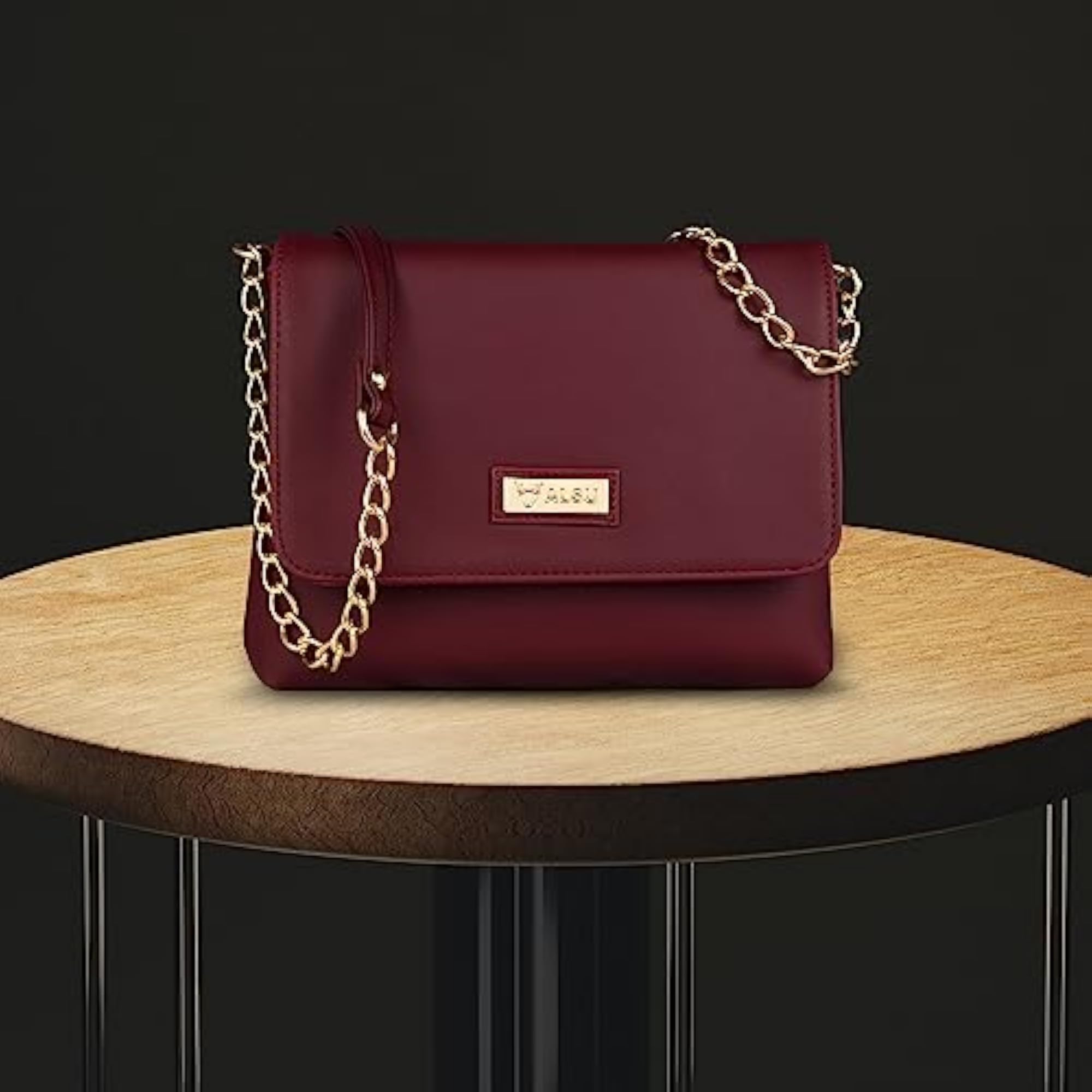 Women's Maroon Trendy Sling Bag, Metallic Straps