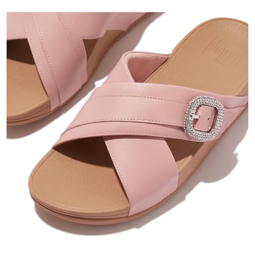 Image of FitFlop Women's Lulu Crystal-Buckle Leather Cross Slide Sandal
