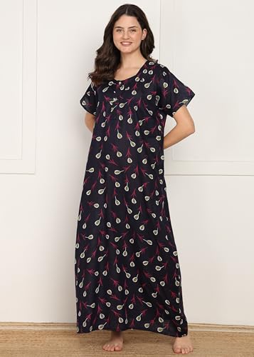 Image of Women Cotton Nighty Combo Pack of 2, Printed Maxi Nighty Gown, Short Sleeve Cotton Nightdress, Soft Breathable Ankle Length Sleepwear Nightwear for Ladies, Free Size