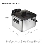 Hamilton Beach Electric Deep Fryer with 3 Baskets and Lid, 4.5 Liters / 19 Cups Oil Capacity, Temperature Control, View Window, Professional Style, 1800 Watts, Stainless Steel (35034) - Image 2