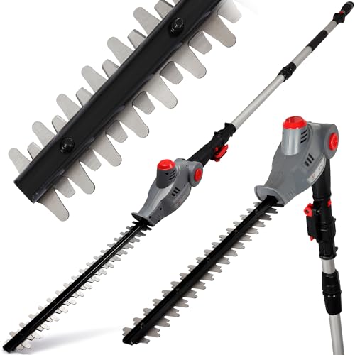 NETTA Cordless Pole Hedge Trimmer Cutter Ultra-Light 2.55KG - 450mm Diamond Cutting Blade - 2.35m Long Reach Telescopic Pole Handle - 135° Angle Changing Head