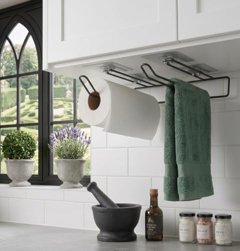 Image of RAYMOX Self Adhesive Wall Mounted 3 in 1 Multi Functional Kitchen Rack for Towel Holder, Tissue Paper Rack, Wine Glass Holder - No Drilling
