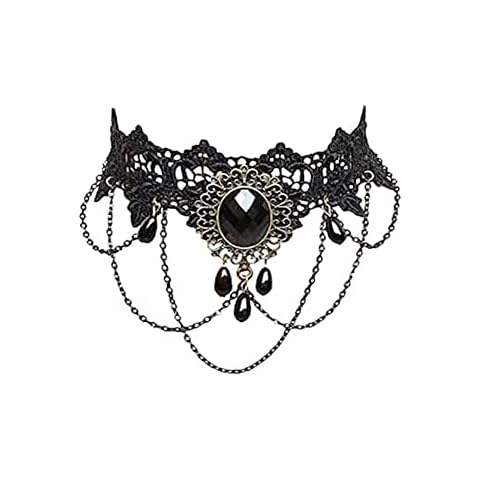 Carufin Black Sexy Lace Choker Necklaces Gothic Tassel Collar Choker Halloween Party Accessories for Women Girls (Necklace 1) Cover