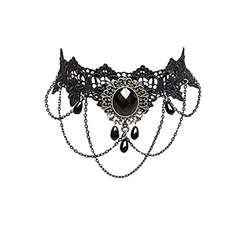 Carufin Sexy Black Lace Choker Halsketten Gothic Quaste Halsketten Choker Halloween Party Zubehör für Frauen und Mädchen (Halskette 1)