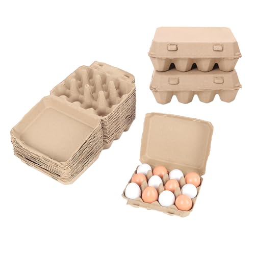 25 Pack Egg Cartons Bulk, 3x4 Style Reusable Empty Natural Paper Pulp Egg Cartons, Sturdy Design Egg Holder Containers for Fresh Chicken Eggs