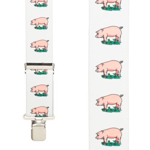 Suspender Store Novelty Pig Suspenders - 2-Inch Wide Elastic - X-Back - Clip - 54
