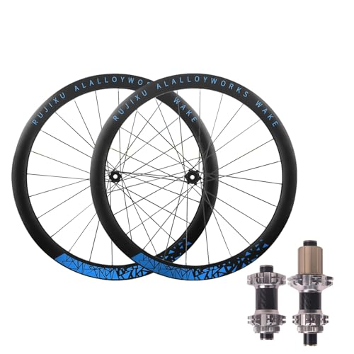 LSRRYD Ruote for Bici da Corsa Gravel 700C Cerchi A Doppia Parete da 45mm 24 Fori Ruota Anteriore Posteriore 7-12 velocità Cassetta ASSE Passante Freno A Disco Center Lock(Silver,700C Blue)
