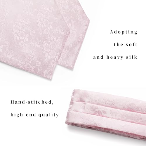 Image of HISDERN Ascot Ties for Men Paisley Floral Ascot and Pocket Square Set Classic Self Tie Mens Cravat Handkerchief for Wedding