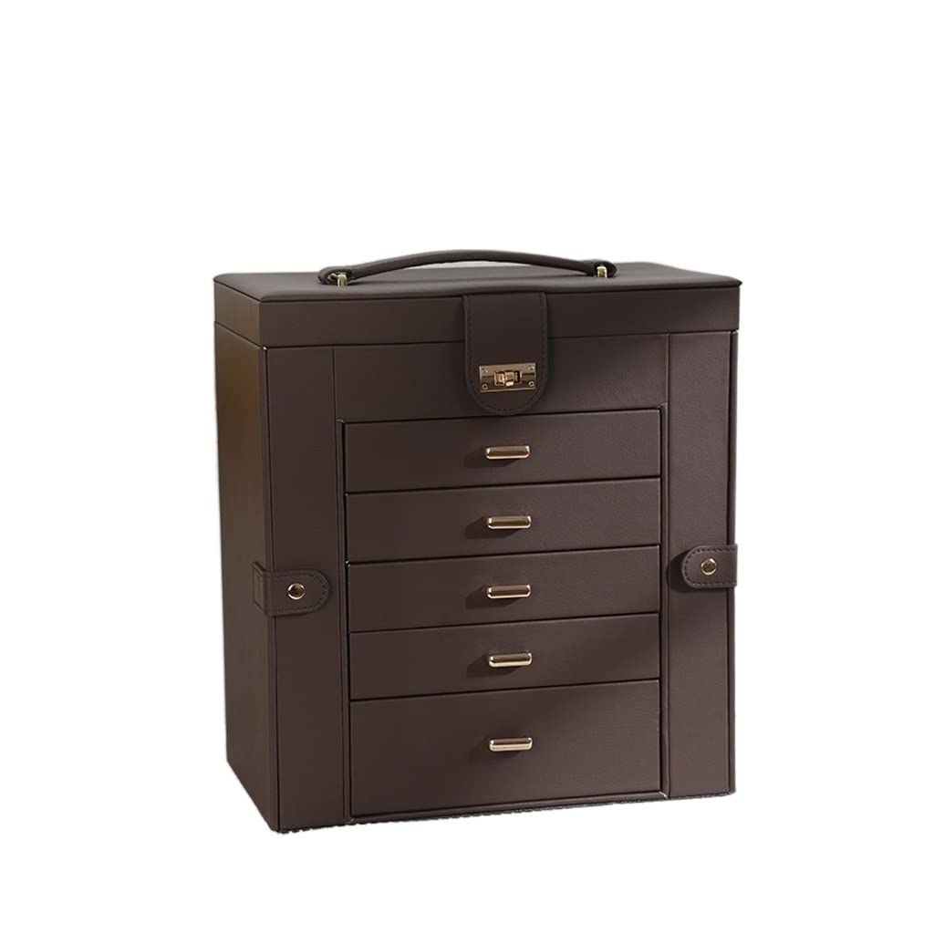 Caja de almacenamiento de joyas, organizador de cuero multifuncional con gran capacidad, cajón multicapa para cosméticos y accesorios
