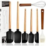 Silicone Spatula Set - 7 Piece Food Grade Rubber Spatula with Wooden Handle