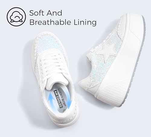 LUCKY STEP Women's Platform Chunky Sneakers Fashion Star Glitter Sparkly Wedge Walking Shoes High Heel Casual Shiny Thick Sole Footwear2