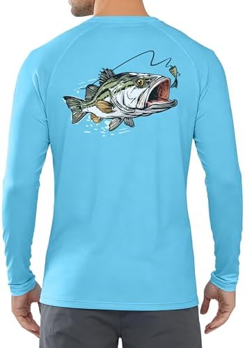 Twekfish Men's UPF 50+ Sun Fishing Shirt, Long Sleeve UV Protection Tee, Quick Dry Rash Guard for Outdoor Swim Hiking, Bass Graphic - 2