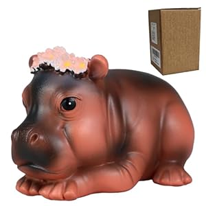 Cute Moo Deng Hippo Statue with Flower Crown, Resin Figurine for Home Decor, Pygmy Hippo Gift, Desk Ornament, Hippo Figurine for Living Room, Office, Bookshelf, Perfect Holiday Seasonal Decor (lying)