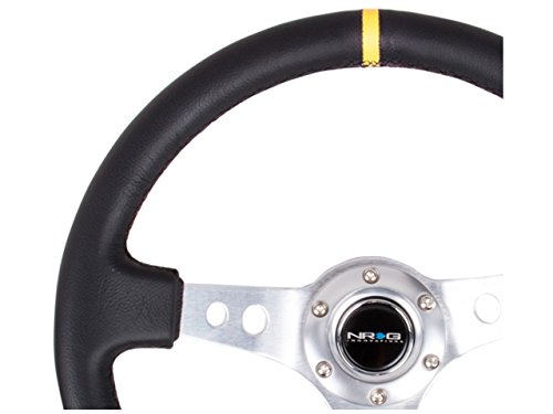 Image of NRG Innovations NRG-RST-006SL Reinforced Steering Wheel 350mm Sport Steering Wheel (3 inch Deep), Silver Spoke with Round Holes, Black Leather