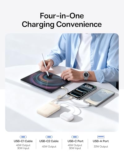 Image of Baseus 20000mAh Compact Portable Charger 45W, CCC Certified Power Bank Built-in USB-C Cables, Travel Essential PD Fast Charging Battery Pack for iPhone 17 /16 Series Galaxy S25 /S24 Ultra Google iPad