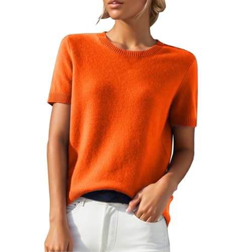 Short Sleeve Sweater Tops for Women Cute Lightweight Crew Neck T Shirts Plain Relaxed Fit Business Casual Tops