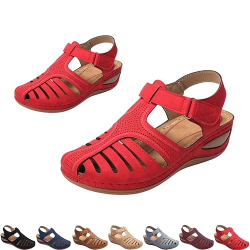 Closed Toe Sandals for Women 2026 Summer Adjustable Ankle Strap Wedge Sandals Breathable Hollow out Walking Platform Shoes (Burg