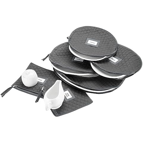 StackStorePlusMore Quilted Cases for Fine China Accessories Storage - Set of 6 - Gray Cover