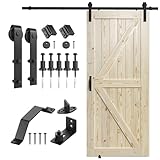 SMARTSTANDARD 36in x 84in Sliding Barn Door with 6.6ft Barn Door Hardware Kit & Handle, Pre-Drilled Ready to Assemble, DIY Unfinished Solid Spruce Wood Panelled Slab, K-Frame, Natural