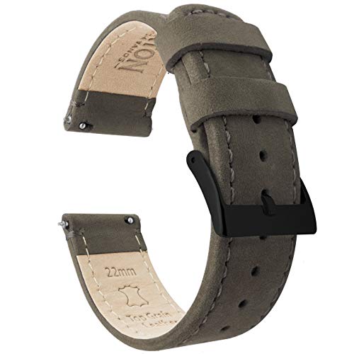 22mm Espresso Brown - BARTON Watch Bands - Quick Release Leather Black Buckle Watch Band Strap