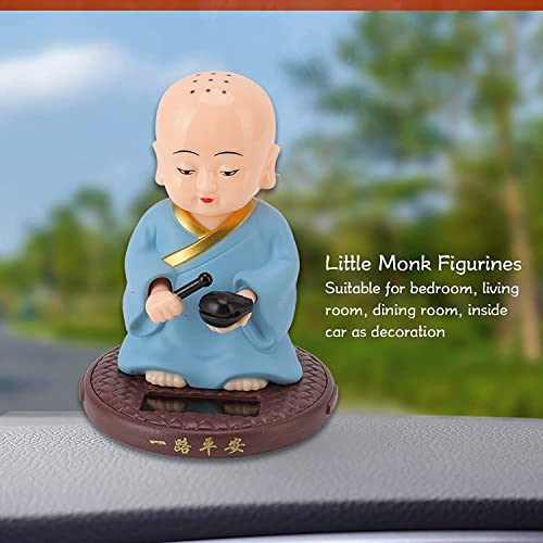 Image of AUGEN Small Buddhist Monk Solar Ornaments, Automatic Nodding Lucky Meaning Light Energy Sensing Eco Friendly Solar Buddhist Monk Statue Decoration for Home Car Dashboard (Pack of 1)(C, Blue)