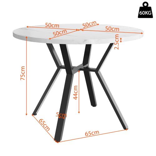 Tavolo da pranzo rotondo, 100 cm, pratico tavolo da cucina per 2-4 persone, telaio a X nero, effetto marmo, bianco/nero