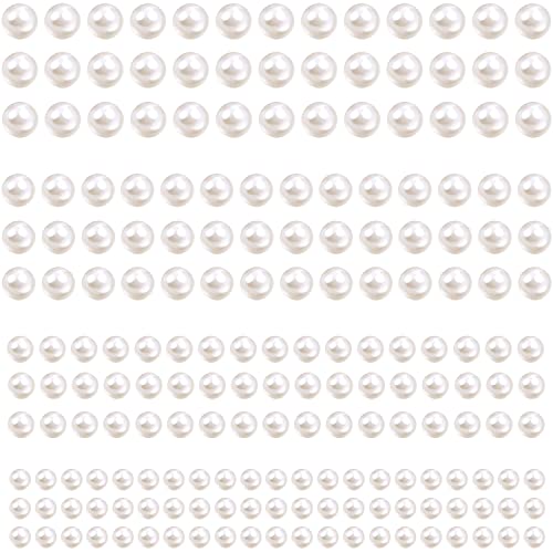 5600 Pieces Pearl Stickers, BENBO Self Adhesive Pearl Stickers Beige Flat Back Pearls Gems Faux Pearl Embellishment Stickers Sheet for Face Beauty Makeup Nail Art Cell Phone DIY Crafts (4 Sizes)