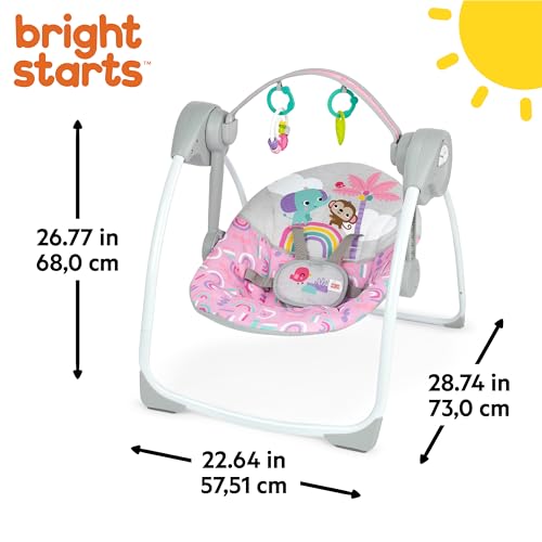 Image of Bright Starts Pink Paradise Portable Compact Automatic Baby Swing with Music, Unisex, Newborn +