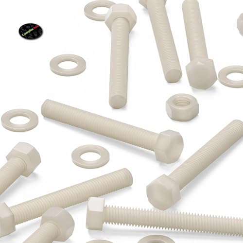 Image of 10 x Natural Colour Nylon, Hex Head, M10 x 75 mm, Plastic Nuts and Bolts, Washers, Hexagon, Nylon, (25 /64 x 2 61 /64 in)