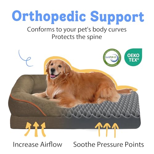 Image of Chez Paw Orthopedic Waterproof Dog Bed for Medium and Large Dogs | Egg Crate Foam, 4-Sided Bolster Support, Waterproof Liner, Non-Slip Bottom, Removable Bolster Cover, 36 x 27 Inch