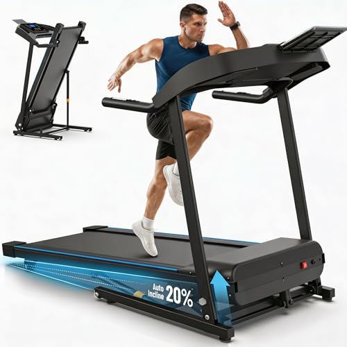 Image of Treadmill with 20% Auto Incline, FUNMILY 4.5HP Heavy Duty Treadmill for Home, 400 lb Weight Capacity Folding Running Machine, Smart Data Monitoring /Shock Absorption /Large LED Display