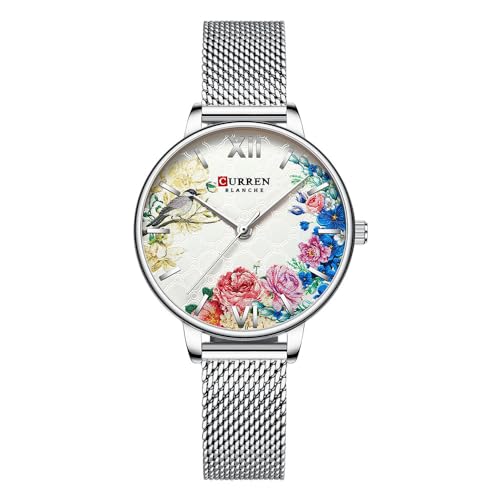 RNONDRY Unique Gold Watches for Women Dainty Bird & Flower Womens Watches Large Face Ladies Wrist Watch Mesh Band