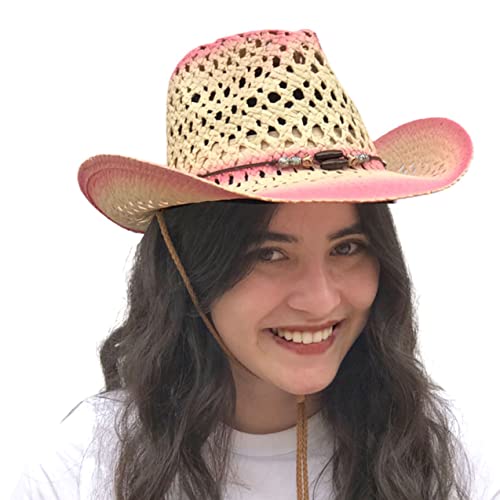Image of SILVERFEVER Straw Cowboy Hat Cowgirl Hats Men Women Sun Hat Sombreros Vagueros Classic Western Accents Sombreros
