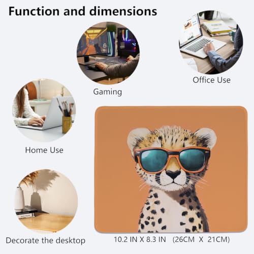 Image of Small Orange Cheetah Mouse Pad,Funny Sunglasses Animal Desk Mat | Small Cool Cheetah Mouse Pad for Office Home Dorm Desktop Decor, Funny Sunglasses Animal Desk Mat for Wild Art Lovers