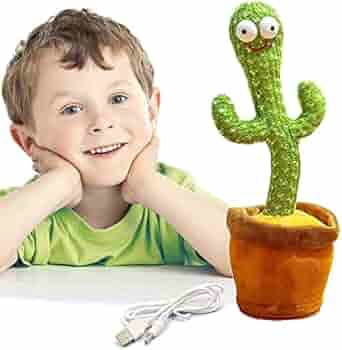 VikriDA Dancing Cactus Talking Toy (12In), Wriggle & Singing Recording Repeat What You Say Funny Education Toys for Babies & Kids, Rechargeable Cable Included.