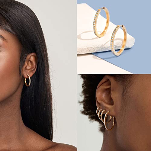 Gold Hoop Earrings For Women Cubic Zirconia Hoop Earrings Set Huggie Hoops Earrings Set for Women Fashion Jewelry (4 Sizes)4