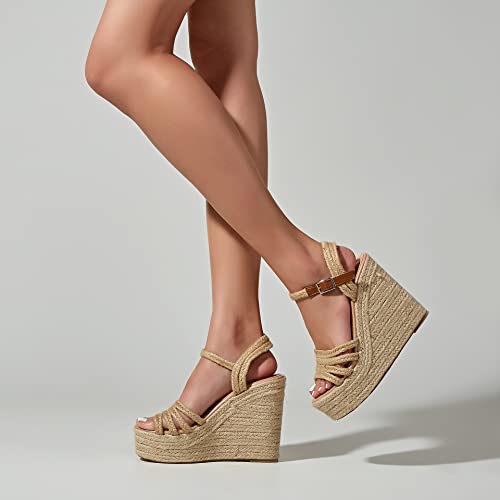 Espadrille Wedge Sandals for Women Ankle Strap Platform Sandals Dressy Summer Open Toe Bohemia Casual Braided Heels Sandals4