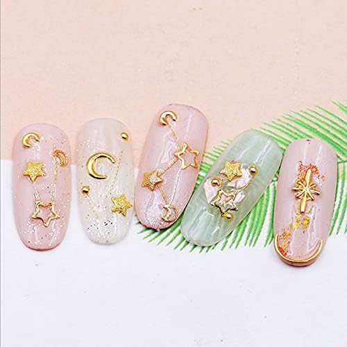 1 Box Gold Nail Decoration Art Star Moon 3D Decorations Feathers Charm Metal Frame Mix Shape Nail Art Manicure Accessories - (Color: 4pcs)