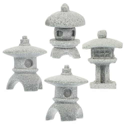 jojofuny Mini Pagoda Statue Japanese Sandstone Lantern for Bonsai Zen Garden Micro Landscape Decoration Indoor Outdoor 4 Pieces