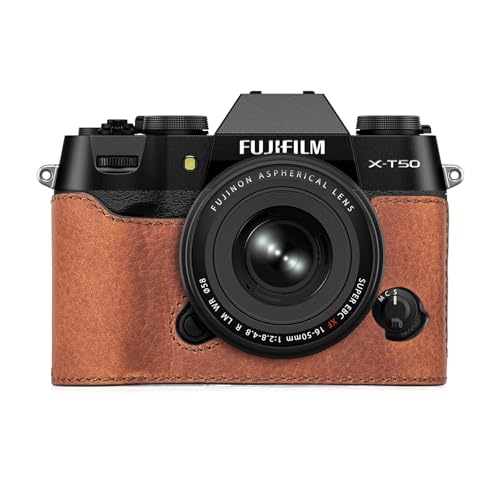 MUZIRI KINOKOO Fuji XT50 Case, Genuine Leather Protective Half Case Compatible for Fujifilm X-T50 Fuji XT50 Camera