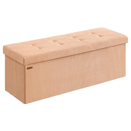 SONGMICS MAZIE Collection - Storage Ottoman Bench, Foldable Foot Rest, 15 x 43 x 15 Inches, End of Bed Bench, Storage Chest, Load 660 lb, Living Room, Bedroom, Entryway, Apricot ULSF604O01