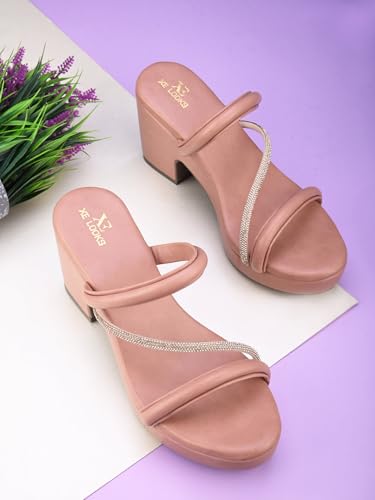Image of XE Looks Fashion Sandals | Faux Leather Stylish and Comfortable Block Heel With Ankle Straps | For Wedding Occasion| For Women & Girls