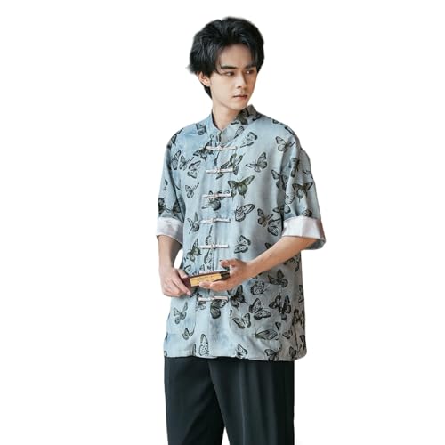 Chemise en lin homme ample contre la chaleur style chinois imprimé léger