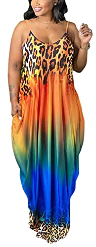 Image of BFFBABY Women's Casual Maxi Dress Sleeveless Tie Dye Spaghetti Strap Summer Plus Size Swing Sundress with Pockets