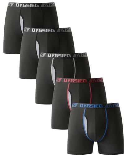 OYGSieg Men's Boxer Briefs,Fly with Built-in Total Support Pouch Moisture-Wicking Odor Control Cool...